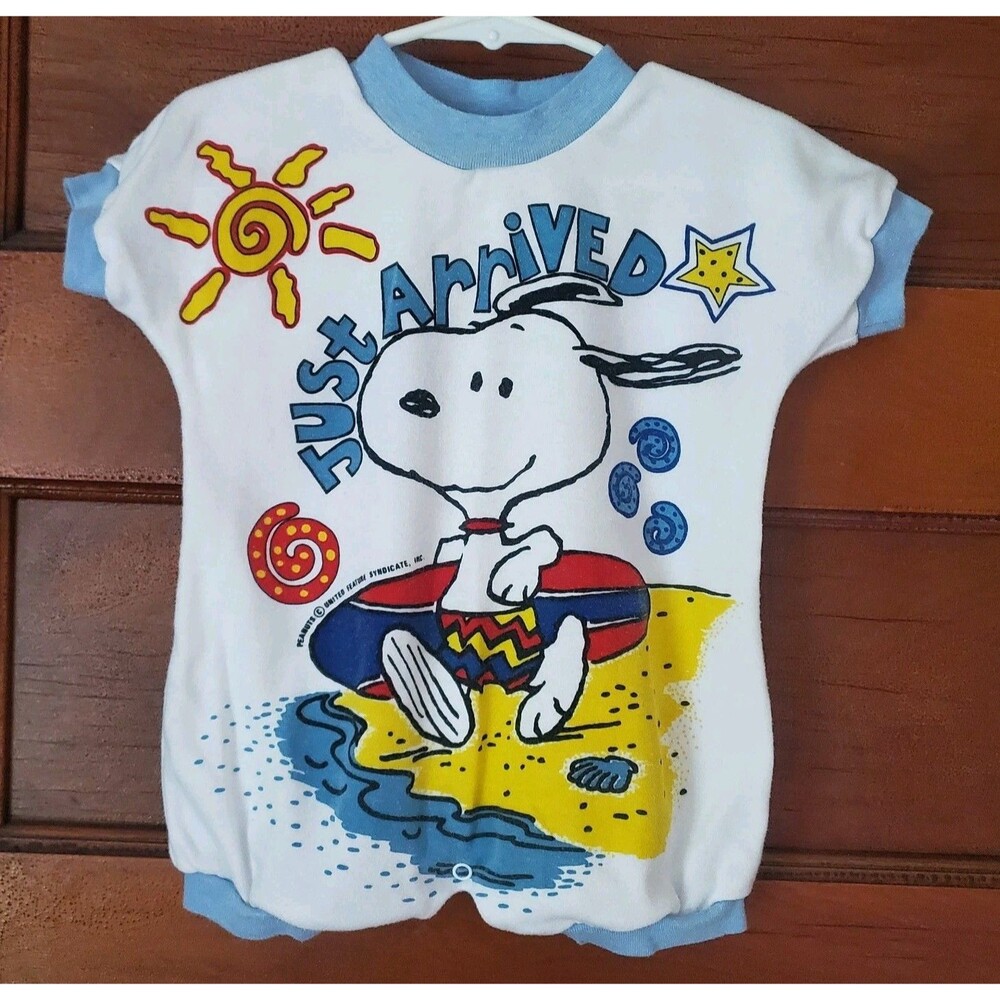 90s Vtg Peanuts Snoopy Baby Surfer Beach Romper JUST ARRIVED 6-9  Mths One Piece